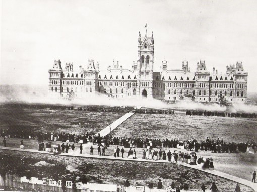 Troops deliver a "Feu-de-Joie" for the Queen's Birthday Review, Ottawa, Canada.